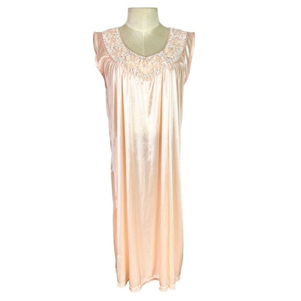 Vintage nightgown ribbon tulle bodice Peach Apricot sz M coquette romantic fairy